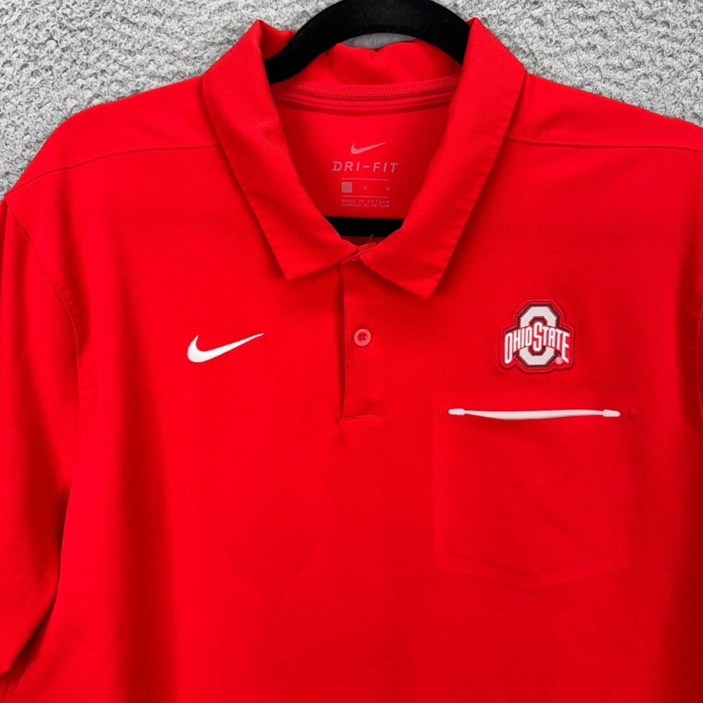 Ohio State Buckeyes Polo Shirt Mens L Red NCAA Football‎ OSU Nike DriFit Preppy